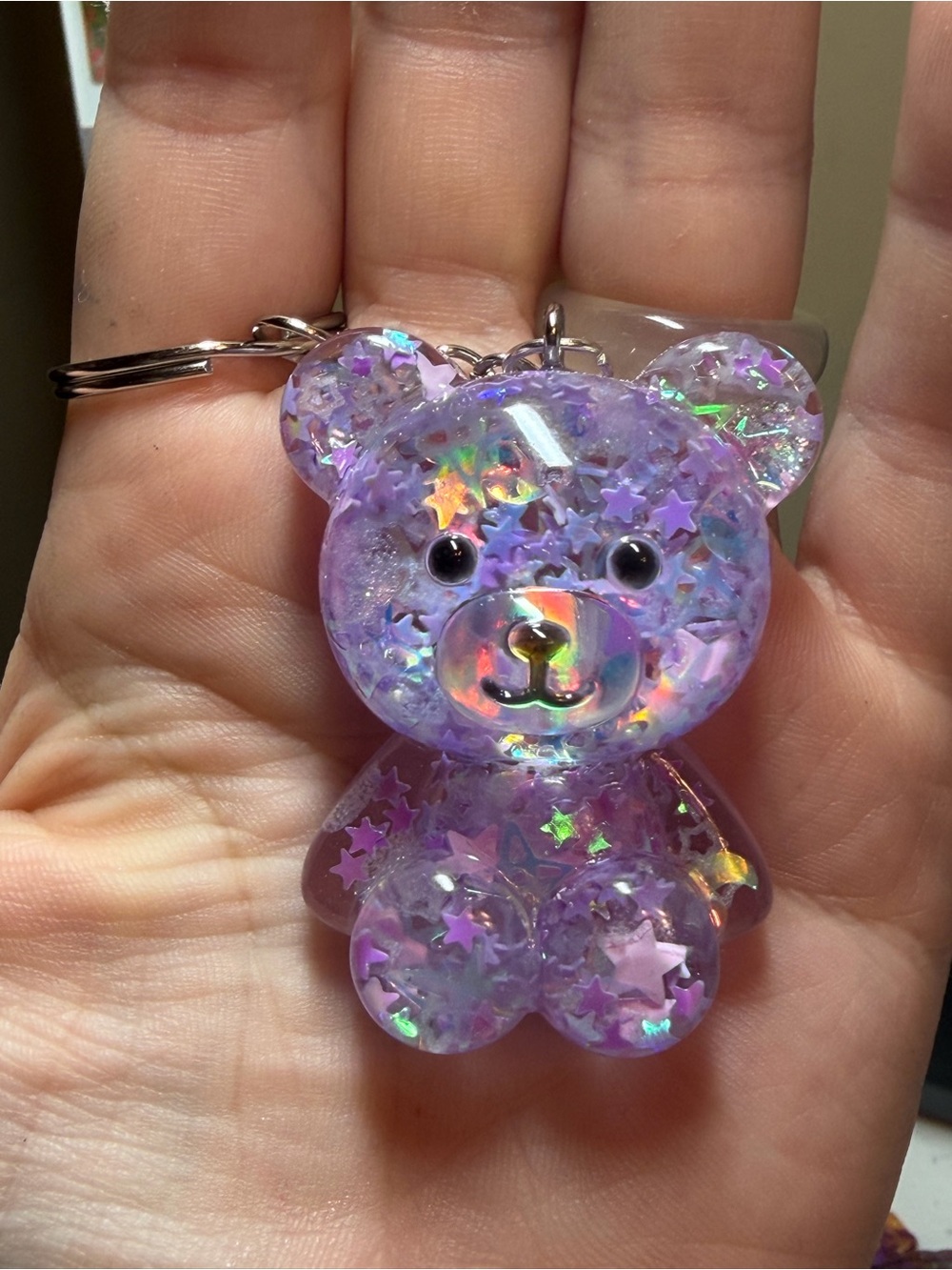 Sparkling Purple Bear Keychain